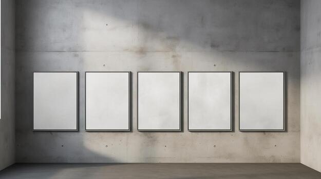 AI generated Generative AI, set of five posters mock up, blank minimalistic background, artwork template photo