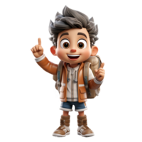 AI generated 3D cartoon character a cute student boys, Isolated transparent background png. generated with AI png