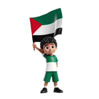 AI generated 3d character of child holding a Palestine flag on isolated transparent background png, generated with AI png