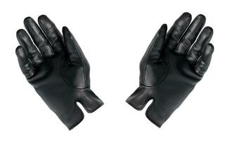 A Pair Of Black Leather Gloves On A White Background. photo