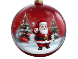 ai generiert rot Weihnachten Ball transparent temperiert Glas mit Santa und Weihnachten Baum im es png