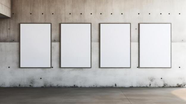 AI generated Generative AI, set of four posters mock up, blank minimalistic background, artwork template photo