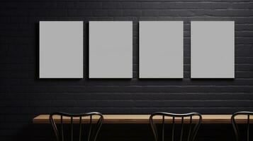 AI generated Generative AI, set of four posters mock up, blank minimalistic background, artwork template photo