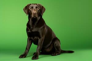 ai generado un Labrador perdiguero perro es en pie en un verde pantalla foto