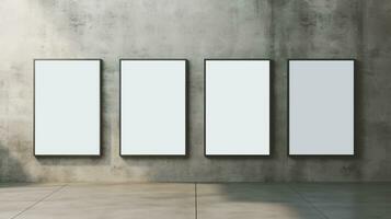 AI generated Generative AI, set of four posters mock up, blank minimalistic background, artwork template photo