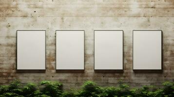 AI generated Generative AI, set of four posters mock up, blank minimalistic background, artwork template photo