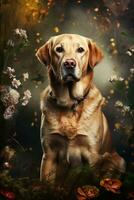 ai generado retrato de linda Labrador perdiguero, fondo de pantalla diseño foto