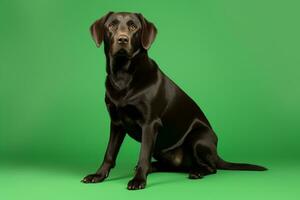 ai generado un Labrador perdiguero perro es en pie en un verde pantalla foto