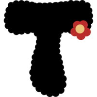 alphabet. Font with black color and red flower. png