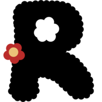 alphabet. Font with black color and red flower. png