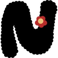 alphabet. Font with black color and red flower. png