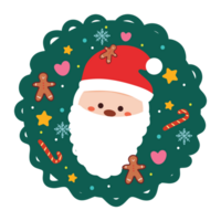 hand drawing cartoon Christmas wreath with Santa png