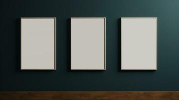 AI generated Generative AI, set of three posters mock up, blank minimalistic background, artwork template photo