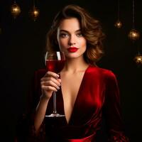 AI generated photo for composition of a beautiful woman in elegant clothes for an end of year party AI generated