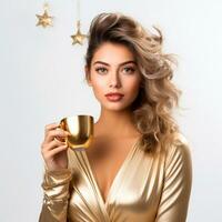 AI generated photo for composition of a beautiful woman in elegant clothes for an end of year party AI generated