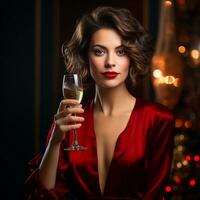 AI generated photo for composition of a beautiful woman in elegant clothes for an end of year party AI generated