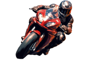 AI generated Man in leather jacket and helmet sitting on bike on transparent background png