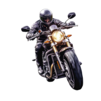 AI generated Man in leather jacket and helmet sitting on bike on transparent background png