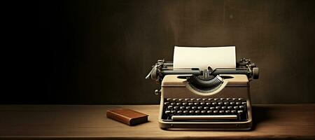 AI generated Generative AI, Vintage typewriter with old paper, blank paper mockup, retro machine technology, copy space photo