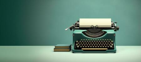 AI generated Generative AI, Vintage typewriter with old paper, blank paper mockup, retro machine technology, copy space photo