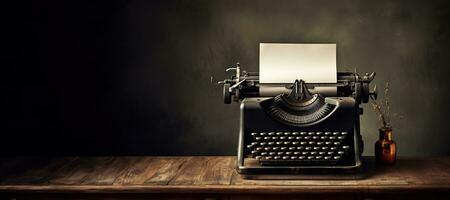 AI generated Generative AI, Vintage typewriter with old paper, blank paper mockup, retro machine technology, copy space photo