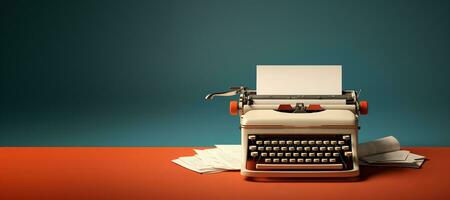 AI generated Generative AI, Vintage typewriter with old paper, blank paper mockup, retro machine technology, copy space photo