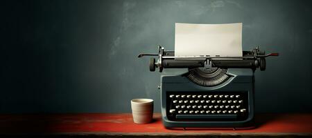 AI generated Generative AI, Vintage typewriter with old paper, blank paper mockup, retro machine technology, copy space photo