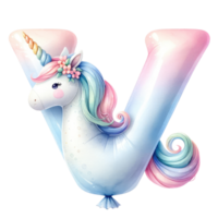 AI generated Alphabet V Pastel Unicorn isolate. png