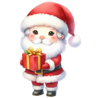 AI generated Cute Santa Claus with a gift box isolated. png