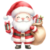 AI generated Cute Santa Claus with a gift box isolated. png