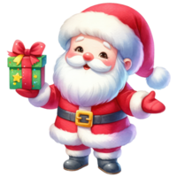 AI generated Cute Santa Claus with a gift box isolated. png