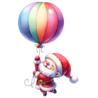 AI generated Cute santa slaus hold balloon a gift isolated. png