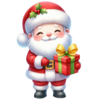 AI generated Cute Santa Claus with a gift box isolated. png