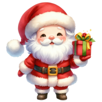 AI generated Cute Santa Claus with a gift box isolated. png