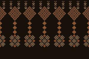 Ethnic geometric fabric pattern Cross Stitch.Ikat embroidery Ethnic oriental Pixel pattern brown background. Abstract,vector,illustration. Texture,clothing,scarf,decoration,carpet,silk wallpaper. vector