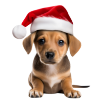 AI generated Artistic Realistic Style Cute Puppy Dog with Christmas Hat No Background Perfect for Print on Demand Merchandise png