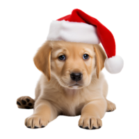 AI generated Artistic Realistic Style Cute Puppy Dog with Christmas Hat No Background Perfect for Print on Demand Merchandise png