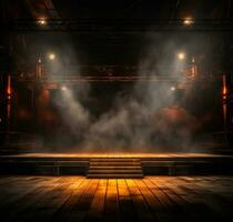 AI generated Stage style wood and iron background for your compositions AI generated photo