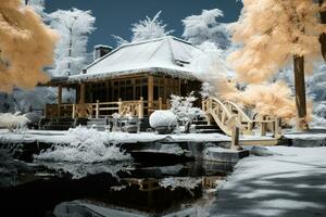 an infrared image of a house in the snow generative ai photo