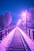 an infrared image of a railroad track at night generative ai photo