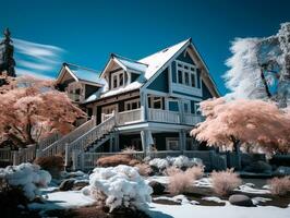 an infrared image of a house in the snow generative ai photo