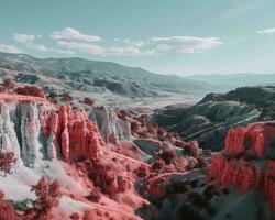 an infrared image of red rock formations in the desert generative ai photo