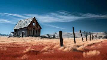 an old abandoned house in the middle of a field generative ai photo