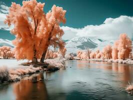 an infrared image of a river and trees generative ai photo