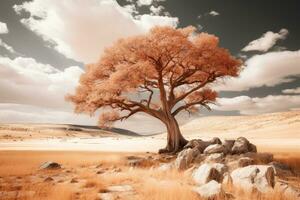 an infrared image of a tree in the desert generative ai photo