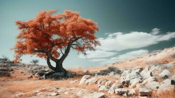 an infrared image of a tree in the desert generative ai photo