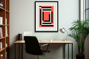 an office with a desk chair and bookshelf generative ai photo