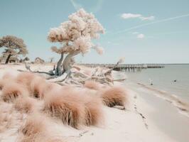un infrarrojo imagen de un árbol en el playa generativo ai foto