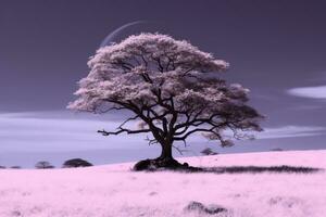 an infrared image of a tree in a field generative ai photo