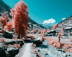 an infrared image of a river in the mountains generative ai photo
